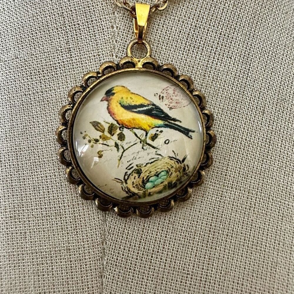 Monet yellow finch pendant necklace